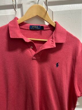 Ralph Lauren Men's Coral/Red Polo with Navy Pony- Large